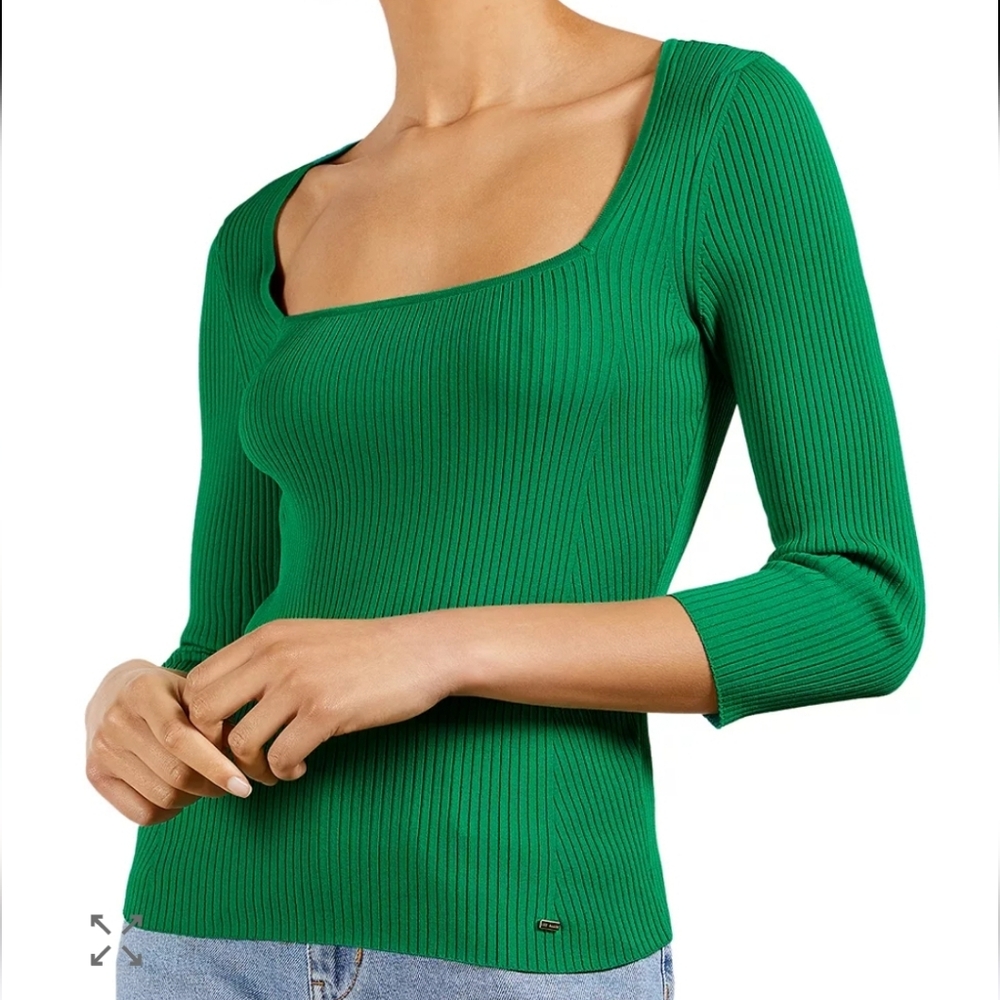Ted Baker Green Square Neck Fitted  Knit Top